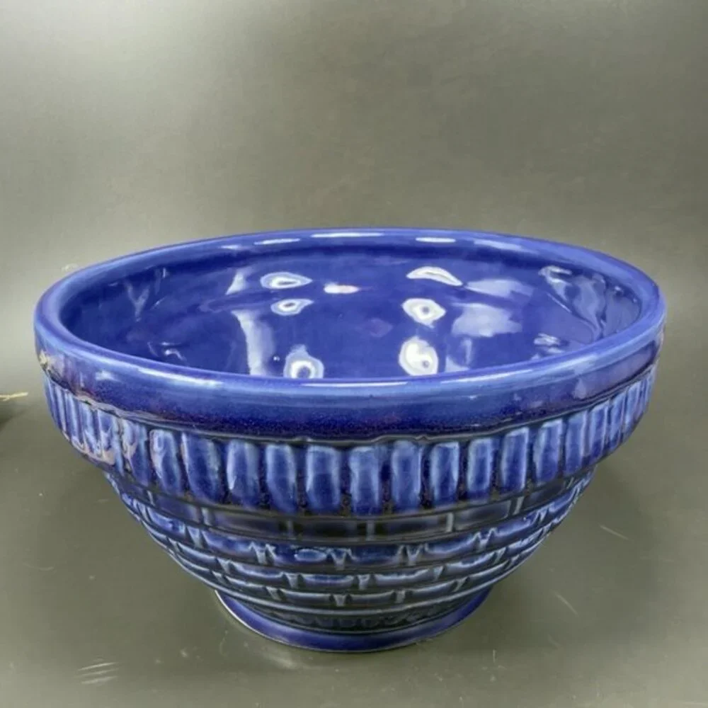 Burley Clay Products Pottery Blue Bowl Container Flower Pot USA Hand Made Marked